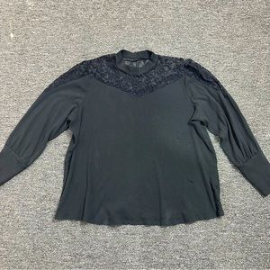 Maurices Woman’s Size 3X Ribbed Mock Neck Lace Chest & Shoulder Long Sleeve Top